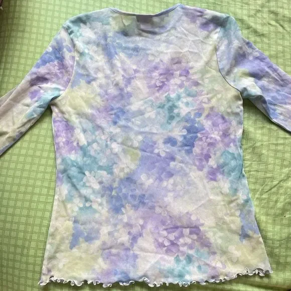 Vintage Y2K Pastel Floral Lettuce Edged Top Small - Picture 4 of 4